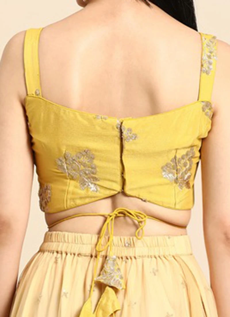 Yellow Sequins Embroidered Chinon Blouse Festive Wear 6 Yellow Sequins Embroidered Chinon Blouse Festive Wear - Image 6
