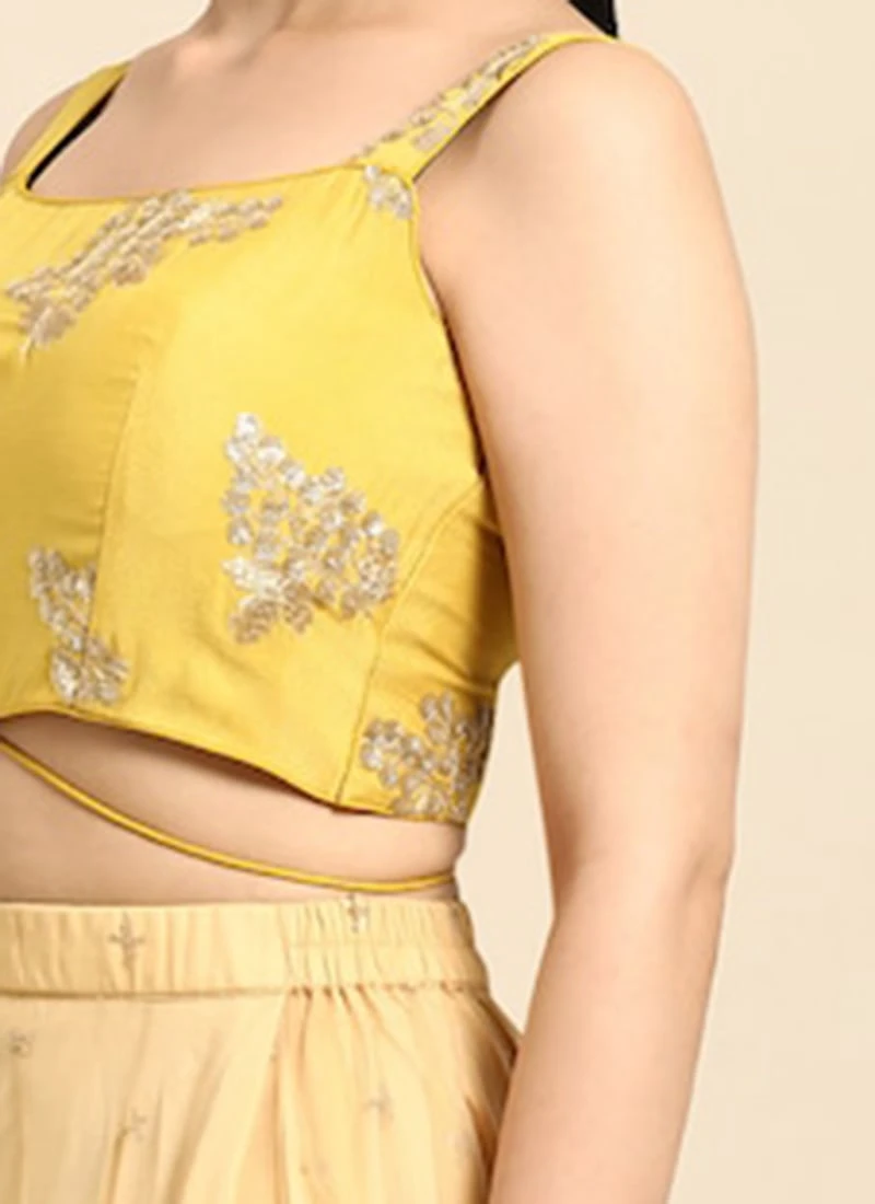 Yellow Sequins Embroidered Chinon Blouse Festive Wear 7 Yellow Sequins Embroidered Chinon Blouse Festive Wear - Image 7