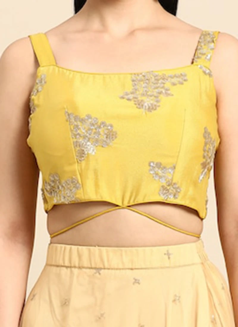 Yellow Sequins Embroidered Chinon Blouse Festive Wear 8 Yellow Sequins Embroidered Chinon Blouse Festive Wear - Image 8