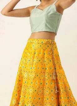 Teen Girls Yellow Taffeta N Green Art Silk Lehenga Festive Wear