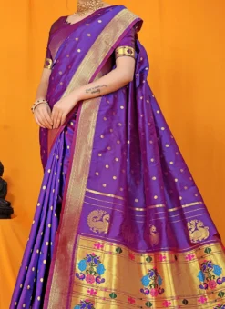 Zari Weaving Patola Silk Violet Color Saree Festive Wear