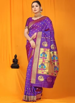 Zari Weaving Patola Silk Violet Color Saree Festive Wear -Mahra Clothing Shop Zari Weaving Patola Silk Violet Color Saree SASOM110987 u