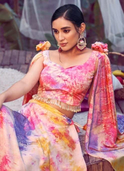 A Line Lehenga Purple Pink Satin Silk Digital Printed Work Party Wear -Mahra Clothing Shop a line lehenga purple pink satin silk digital printed work ghsom272314 b