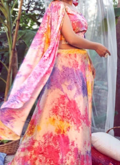 A Line Lehenga Purple Pink Satin Silk Digital Printed Work Party Wear