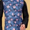Aegean Blue Cotton Printed Nehru Jacket