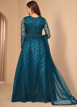 Anarkali Suit Net Rama Blue Embroidery Work Party Wear -Mahra Clothing Shop anarkali suit net rama blue embroidery work slsdi119ra b