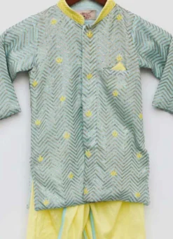 Aqua Blue Printed Georgette Kurta With Dhoti For Boys Party Wear