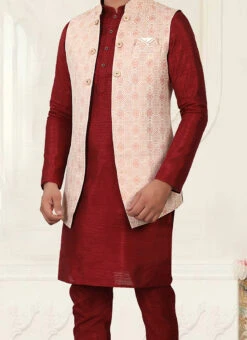 Baby Pink Art Silk Jacquard Nehru Jacket