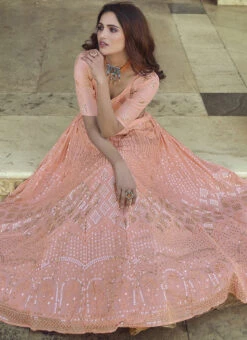 Ballet Pink Georgette Sequins Embroidery Umbrella Lehenga Wedding Wear -Mahra Clothing Shop ballet pink georgette sequins embroidery umbrella lehenga ghsli13287707 b