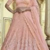 Ballet Pink Georgette Sequins Embroidery Umbrella Lehenga Wedding Wear