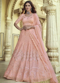 Ballet Pink Georgette Sequins Embroidery Umbrella Lehenga Wedding Wear -Mahra Clothing Shop ballet pink georgette sequins embroidery umbrella lehenga ghsli13287707 u