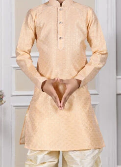 Beige Art Silk Brocade Kurta Pyjama Party Wear