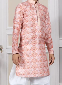 Beige Art Silk Printed Kurta Pyjama Party Wear