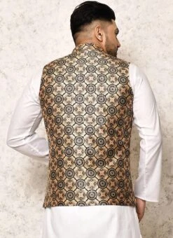 Beige Art Silk Printed Nehru Jacket -Mahra Clothing Shop beige art silk printed nehru jacket jmkkvfvls333 b