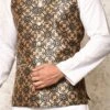 Beige Art Silk Printed Nehru Jacket