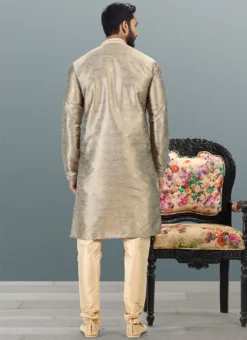 Beige Banarasi Silk Jacquard Work Kurta Pyjama Party Wear -Mahra Clothing Shop beige banarasi silk jacquard work kurta pyjama kpmsc2046 b