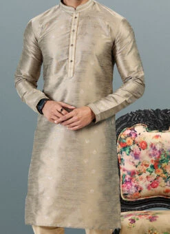 Beige Banarasi Silk Jacquard Work Kurta Pyjama Party Wear