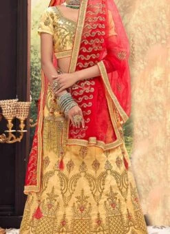 Beige Color Art Silk Embroidery A Line Lehenga Party Wear