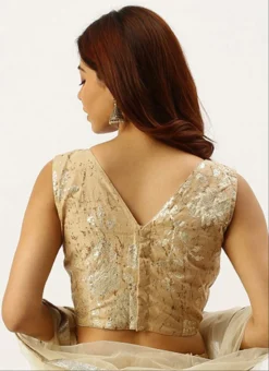 Beige Cotton Sleeveless Blouse Festive Wear -Mahra Clothing Shop beige cotton sleeveless blouse BLBS02305264 b