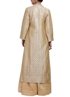 Beige Dupion Silk Long Choli A Line Lehenga Party Wear -Mahra Clothing Shop beige dupion silk long choli a line lehenga ghdsnsbph812 b