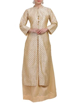 Beige Dupion Silk Long Choli A Line Lehenga Party Wear -Mahra Clothing Shop beige dupion silk long choli a line lehenga ghdsnsbph812 u