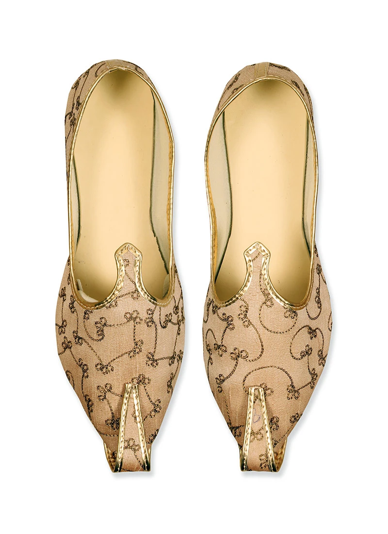 Beige Faux Leather Embroidered Mojri 3 Beige Faux Leather Embroidered Mojri - Image 3