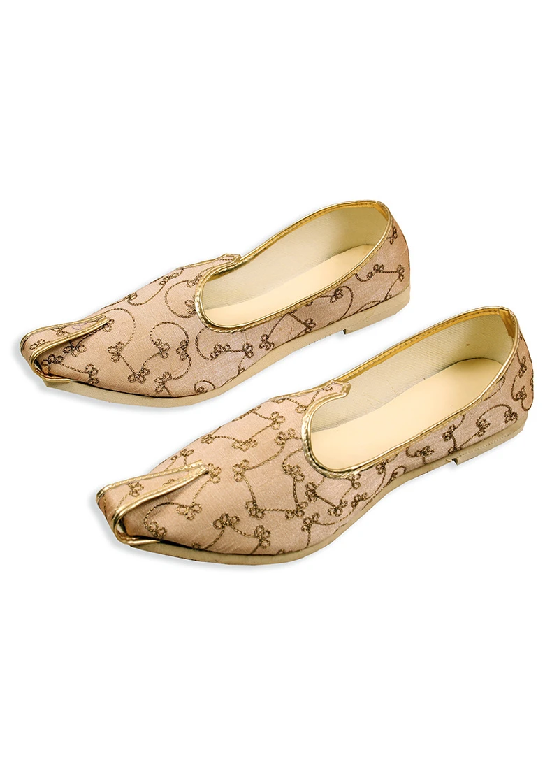 Beige Faux Leather Embroidered Mojri 1 Beige Faux Leather Embroidered Mojri