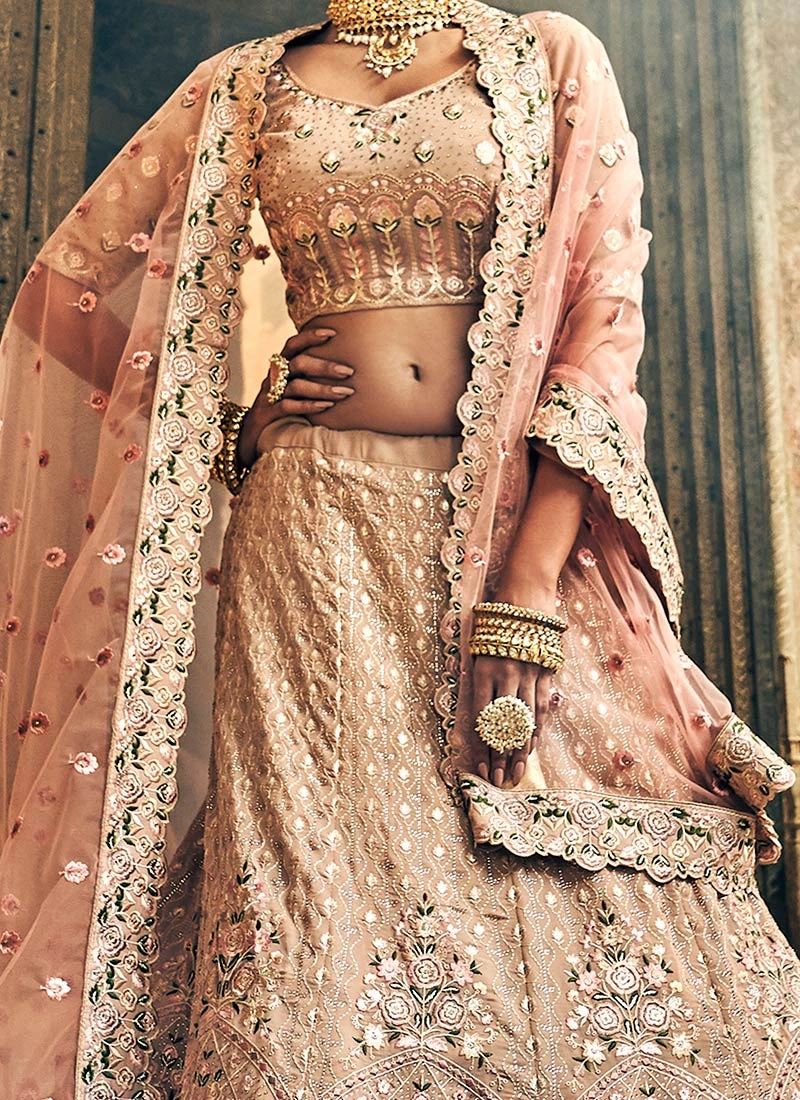 Beige Georgette A Line Lehenga Wedding Wear 1 Beige Georgette A Line Lehenga Wedding Wear
