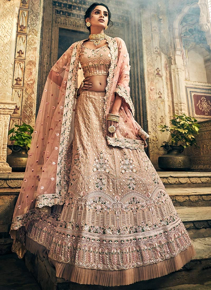 Beige Georgette A Line Lehenga Wedding Wear 3 Beige Georgette A Line Lehenga Wedding Wear - Image 3