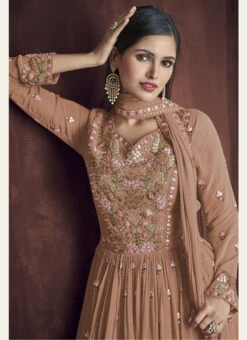 Beige Georgette Embroidered Long Choli Lehenga Party Wear -Mahra Clothing Shop beige georgette embroidered long choli lehenga ghsak33037107c b