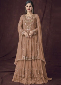 Beige Georgette Embroidered Long Choli Lehenga Party Wear -Mahra Clothing Shop beige georgette embroidered long choli lehenga ghsak33037107c u