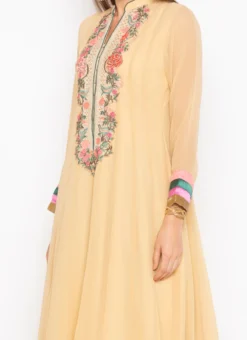 Beige Georgette Kurta Straight Pant Set Party Wear