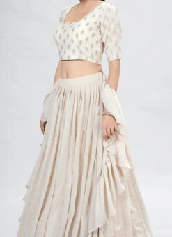 Beige Georgette Thread And Sequins Umbrella Lehenga Party Wear
