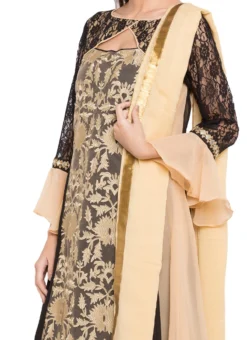 Beige N Black Embroidered Anarkali Suit Party Wear