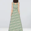 Beige N Sea Green Printed Floor Length Gown Party Wear