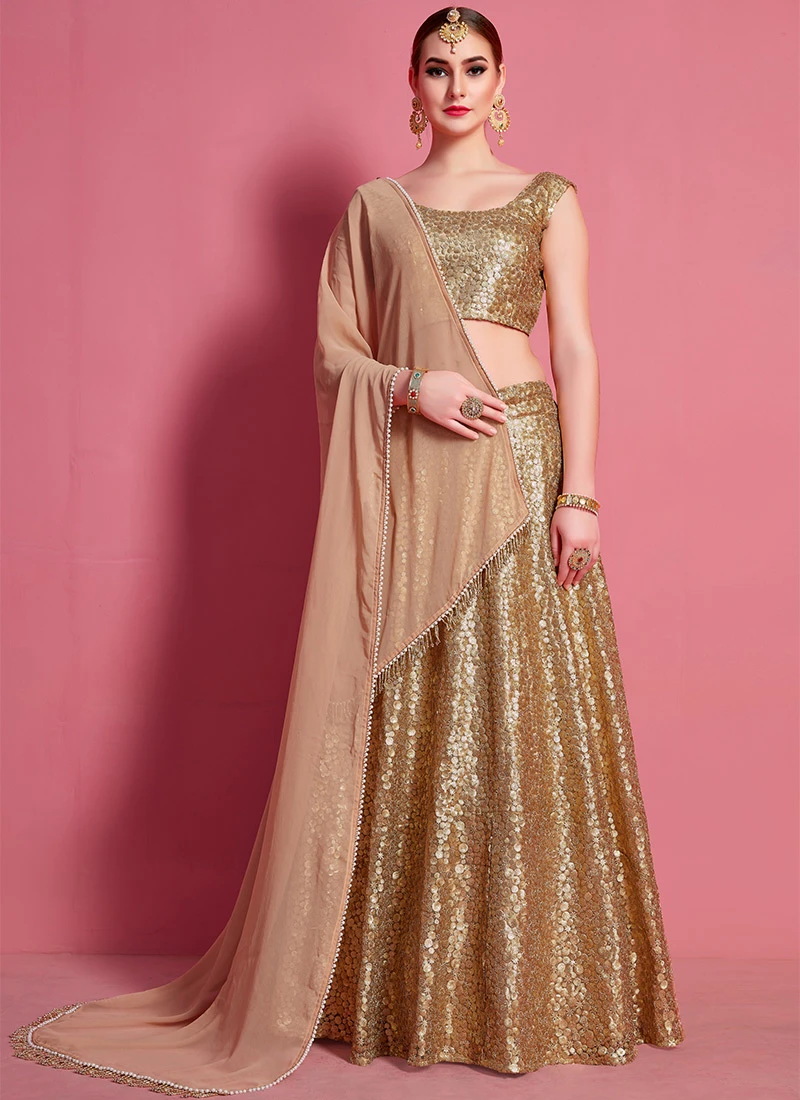 Beige Net Designer A Line Lehenga Party Wear 3 Beige Net Designer A Line Lehenga Party Wear - Image 3