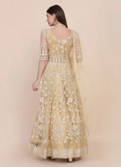 Beige Net Embroidered Work Anarkali Suit Party Wear -Mahra Clothing Shop beige net embroidered work anarkali suit slsacw2466 b