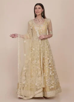 Beige Net Embroidered Work Anarkali Suit Party Wear -Mahra Clothing Shop beige net embroidered work anarkali suit slsacw2466 u