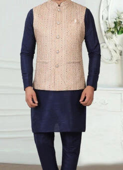 Beige Silk Digital Printed Nehru Jacket