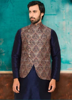 Beige Silk Printed Nehru Jacket -Mahra Clothing Shop beige silk printed nehru jacket jmkmdc565 b