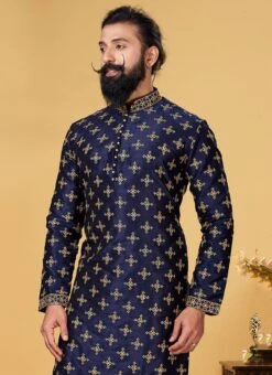 Berry Blue Dhupion Embroidered Silk Kurta Pyjama Party Wear -Mahra Clothing Shop berry blue dhupion embroidered silk kurta pyjama kpsvs133 b