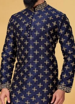 Berry Blue Dhupion Embroidered Silk Kurta Pyjama Party Wear