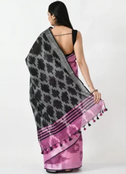 Black And Baby Pink Blended Cotton Sari After Six Wear -Mahra Clothing Shop black and baby pink blended cotton sari sadmfs040 b