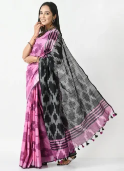 Black And Baby Pink Blended Cotton Sari After Six Wear -Mahra Clothing Shop black and baby pink blended cotton sari sadmfs040 u