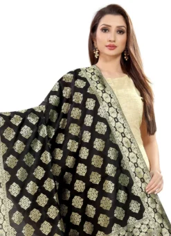 Black Art Silk Benarasi Dupatta Party Wear -Mahra Clothing Shop black art silk benarasi dupatta dusli107blk b