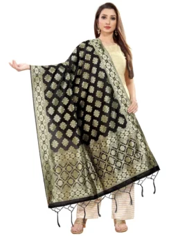 Black Art Silk Benarasi Dupatta Party Wear -Mahra Clothing Shop black art silk benarasi dupatta dusli107blk u