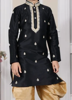 Black Art Silk Embroidery Kurta Pyjama Party Wear