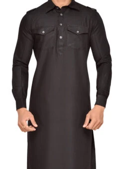 Black Art Silk Pathani Set