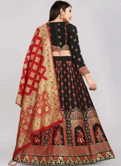 Black Banarasi Silk Brocade Work A Line Lehenga Choli Festive Wear -Mahra Clothing Shop black banarasi silk brocade work a line lehenga choli ghsommr2593 b