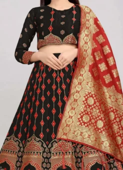 Black Banarasi Silk Brocade Work A Line Lehenga Choli Festive Wear
